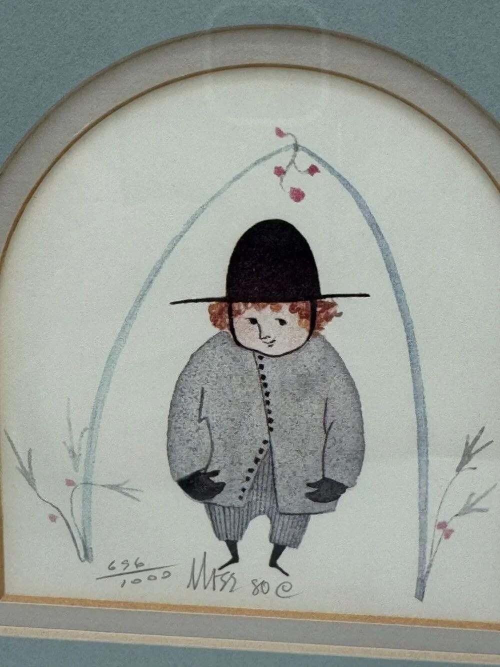P Buckley Moss Signed Numbered Print 696/1000 Framed Vintage Amish Boy 1980 Art